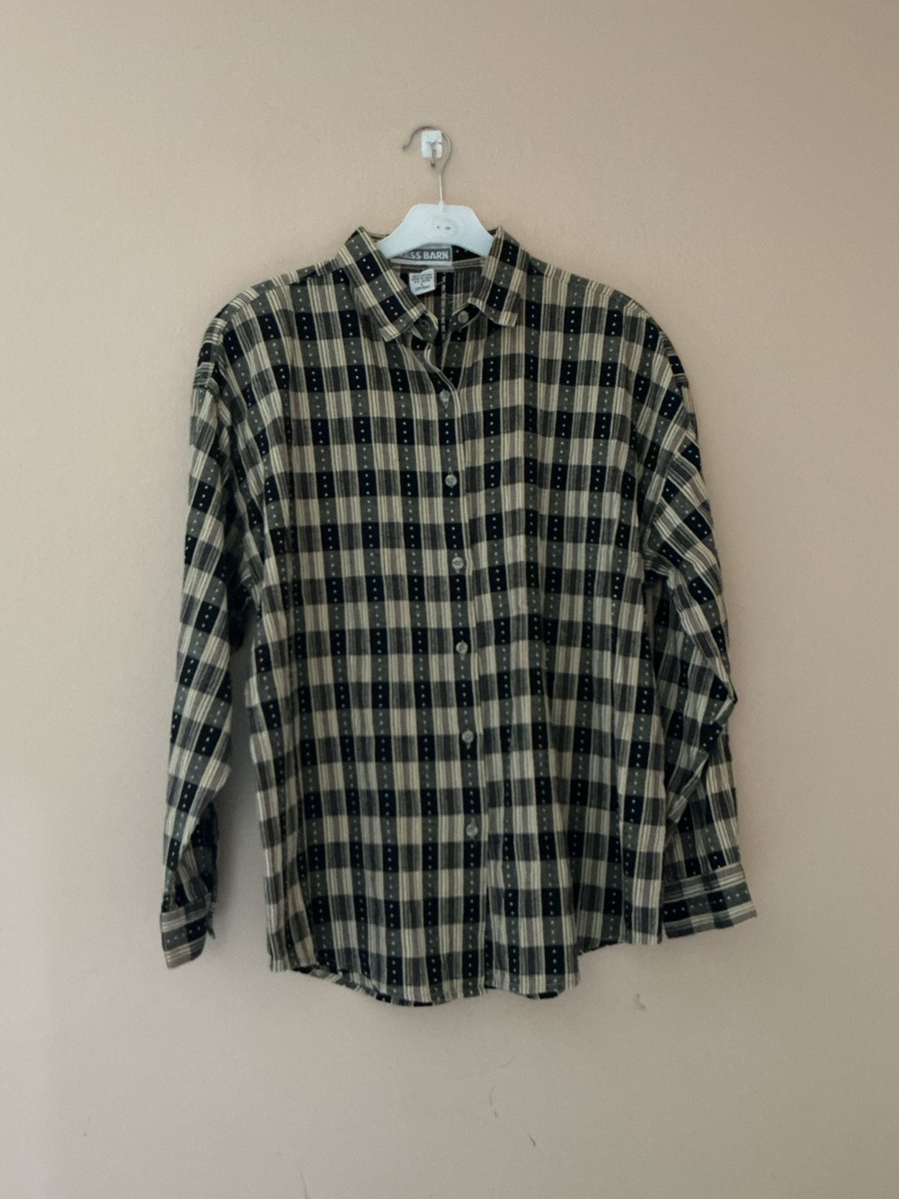 Dress Barn Black and Tan Plaid Button-Down Shirt